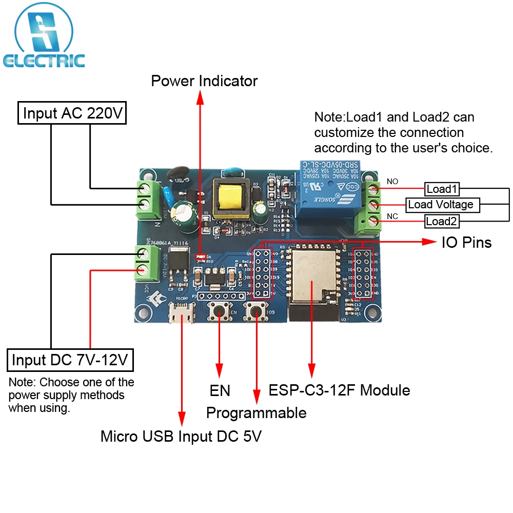 ESP32-C3 Relay Board WIFI Bluetooth-Compatible Switch ESP32 Relay Module Development Remote Control Smart Home AC/DC 220V