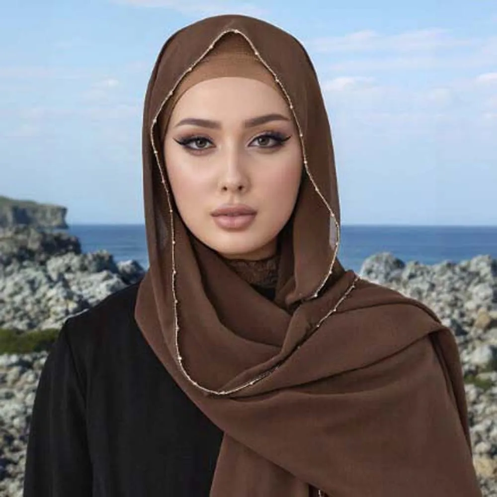 

Модный эластичный красочный платок из бисера, хиджаб, однотонный тюрбан с принтом и хвостом, универсальная дышащая шифоновая большая шаль, подарки