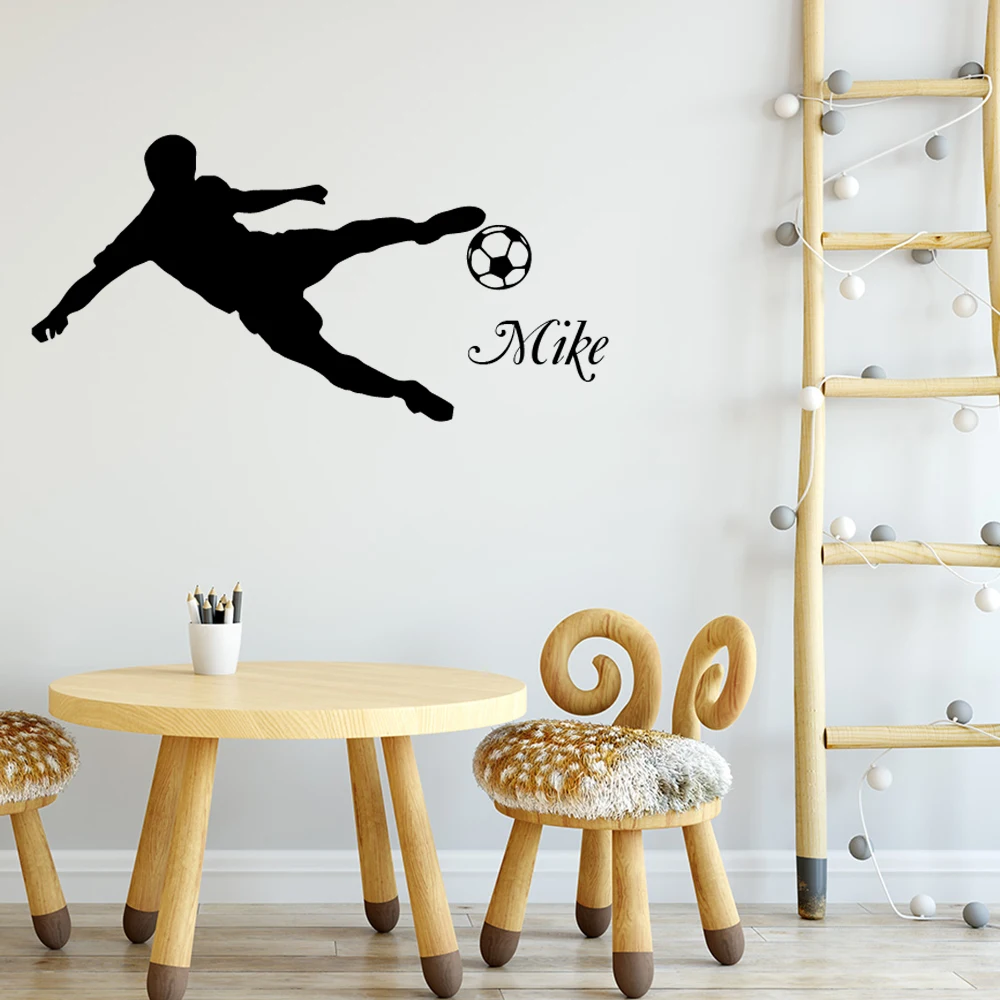 1 pc hot sale Custom Boys Name Wall Sticker Soccer Player Sportsman Wall Vinyl Decals Footbal Club Interior baby room Décor