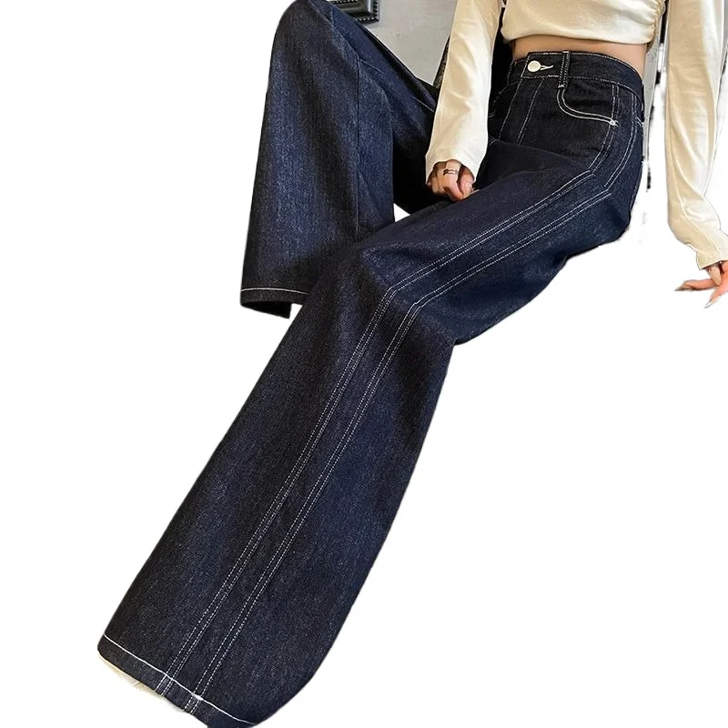 

Fashion High Street Versatile Wide-leg Jeans Women's Extended Blue Straight-leg Pants Warm Autumn and Winter New Floor Pants