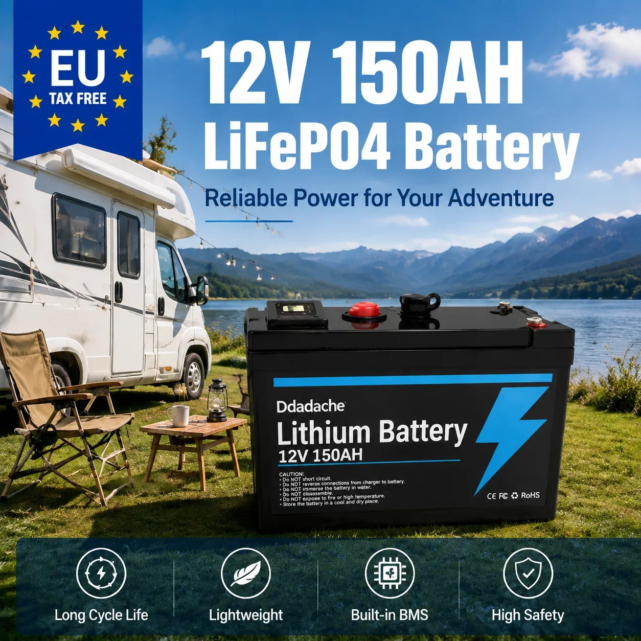 Batteria LiFePO4 a ciclo profondo 12V 150Ah, batteria al litio ricaricabile con oltre 4000 cicli, batteria multiuso per apparecchiature di illuminazione, veicoli elettrici, generazione di energia