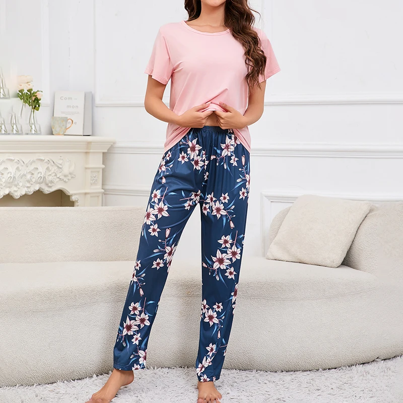 Autumn Women Heart Print Pajama Soft Comfort Nightwear & Loungewear Short Sleeve Top with Shorts & Long Pants Pajamas 3 Pieces