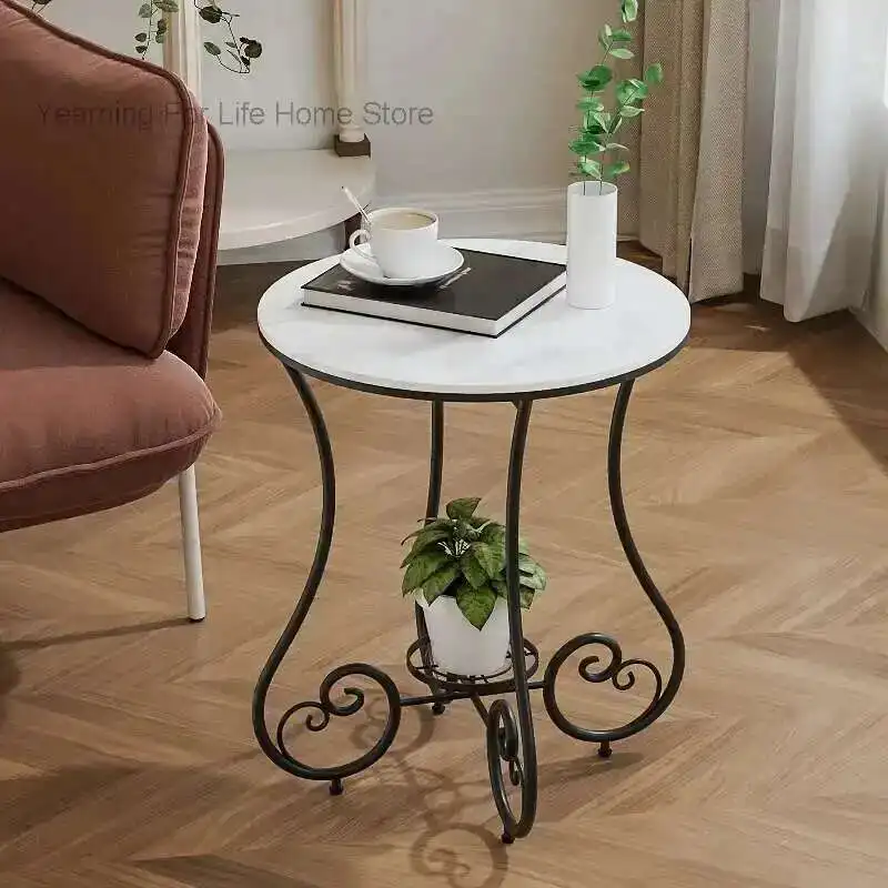 

Living Room Home Light Luxury Iron Small Round Table Bedroom Round Bedside Table Special-shaped Balcony Small Round Tables