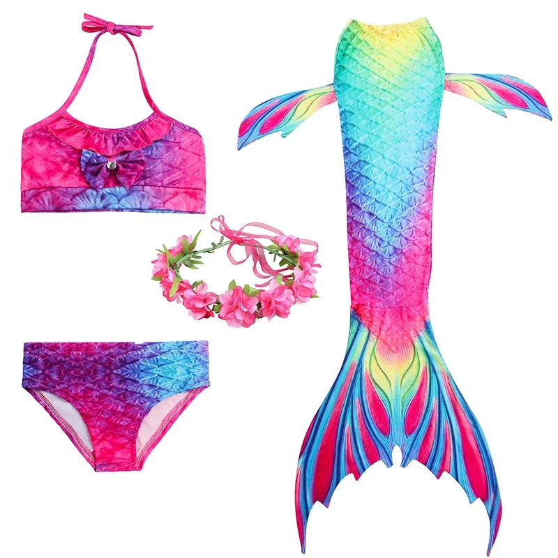 Mermaid Tails Swimming Dresses para meninas, Halloween Cosplay Costume, Roupas de praia, Maiô Infantil Sereia, Traje Swimmable Kids