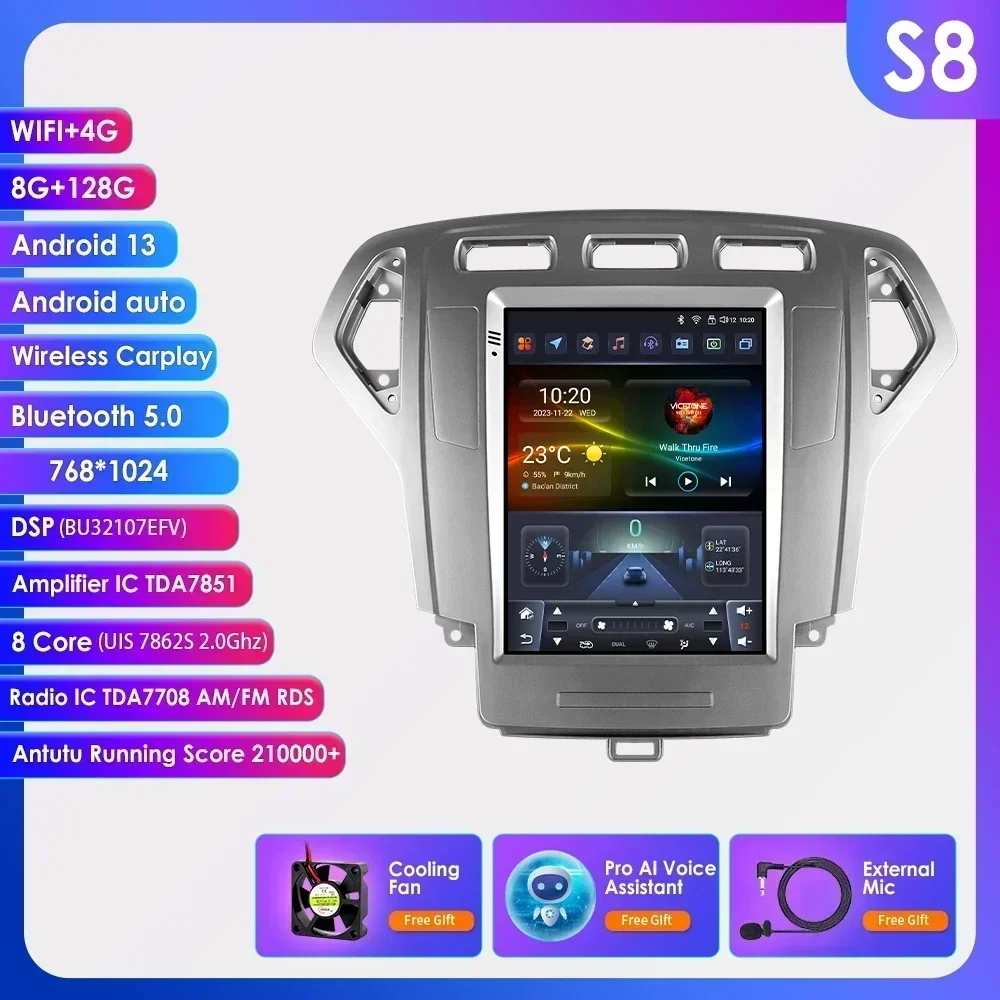 Carplay 4G-LTE Android 14 voor Ford Mondeo 4 2006-2010 9.7 ''Scherm Autoradio Multimedia Video Navigatie GPS Audio