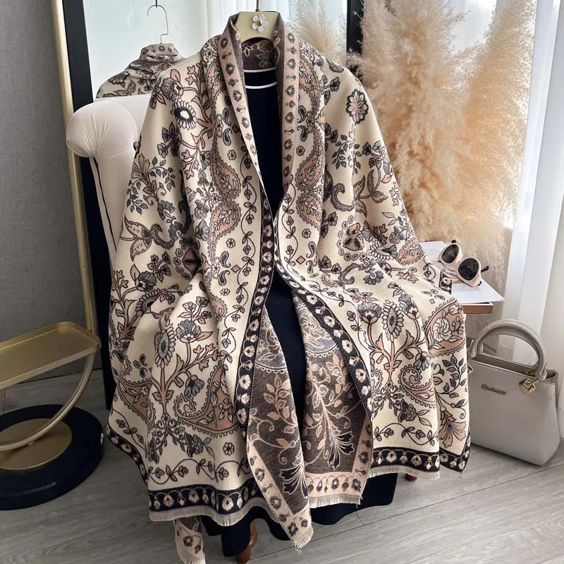 2026 Fall Winter Women Paisley Cashmere Feel Vintage Scarf Double Sided Jacquard Thick Long Shawl Wrap Elegant Versatile Warm