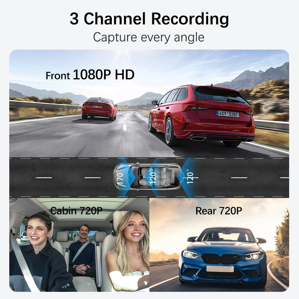 1080P WiFi Dash Cam 2/3 Lens Driving Recorder Car DVR wide angle Optional Rear Lens Camera Loop Recording Night Vision Black Box - view 3