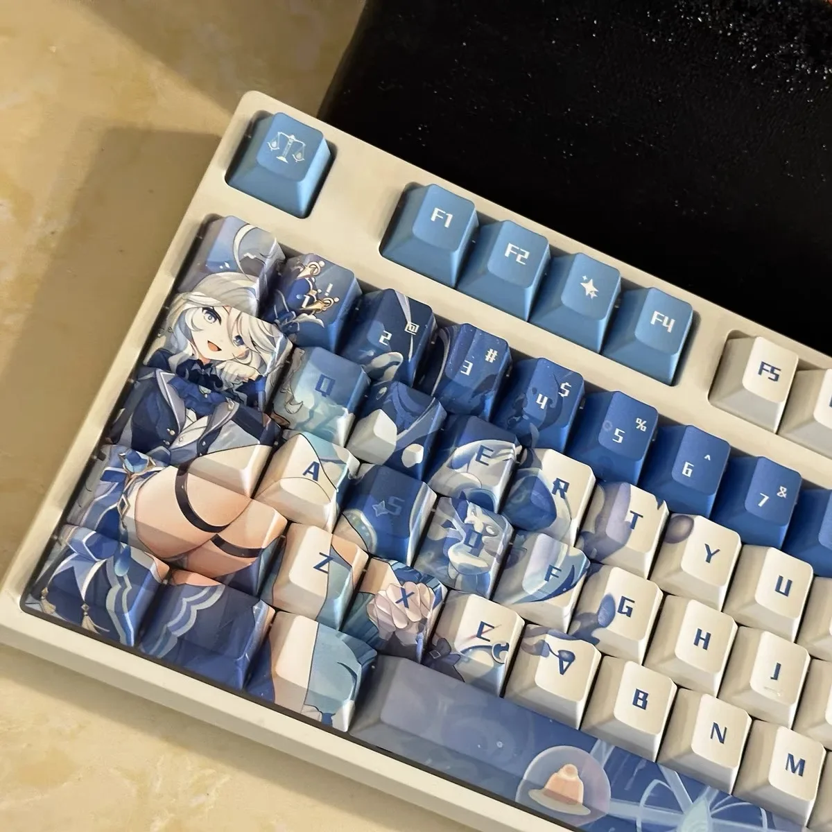 Genshin-teclas de Anime Water God Furina, accesorios de teclado mecánico, PBT, Cherry Profile, Gaming