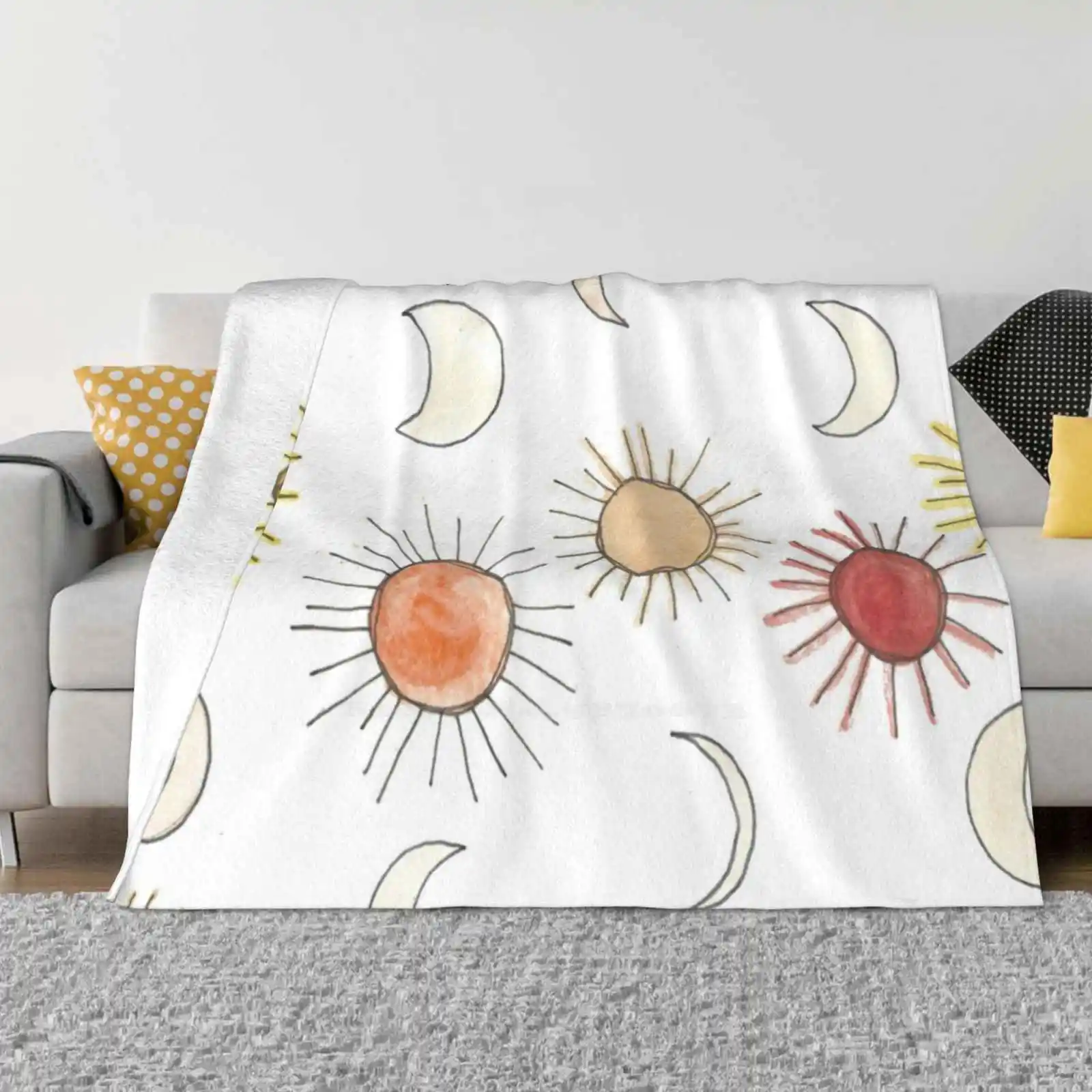 Moon And Sun Pattern New Arrival Fashion Leisure Warm Flannel Blanket Boho Artwork Sun And Moon Cute Pattern Day Night