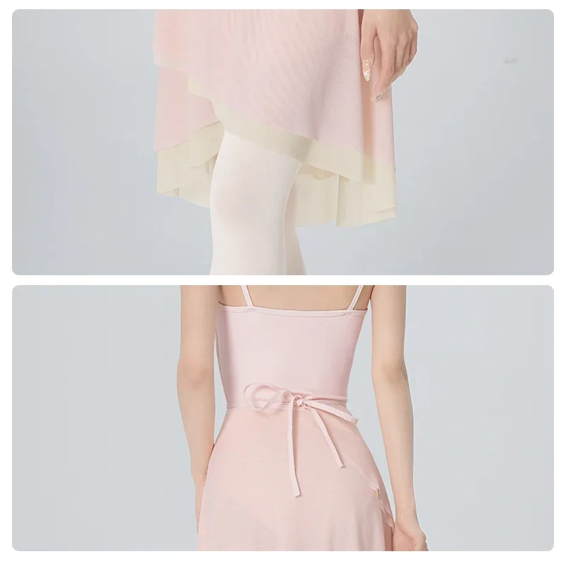 Faldas de Ballet para mujer, faldas de baile irregulares de dos capas con cordones de cintura alta para niña, faldas de bailarina de malla para patinar y gimnasio, traje de baño, cubierta-ip