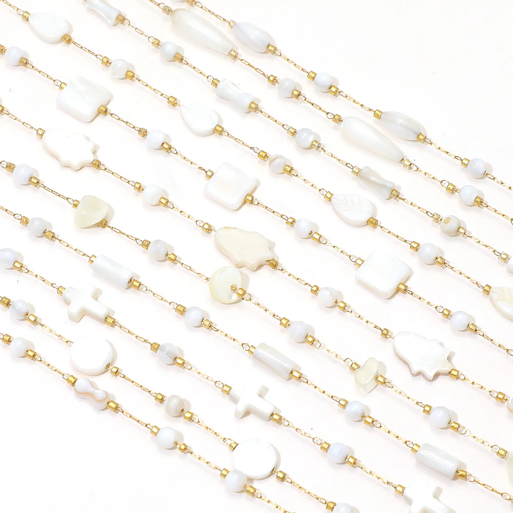 1 Meter Natürliche Muschel-Kreuz Edelstahl-Goldketten für DIY-Schmuckherstellung, Ohrringe, Halsketten, Armbänder und Zubehör – Detail 3
