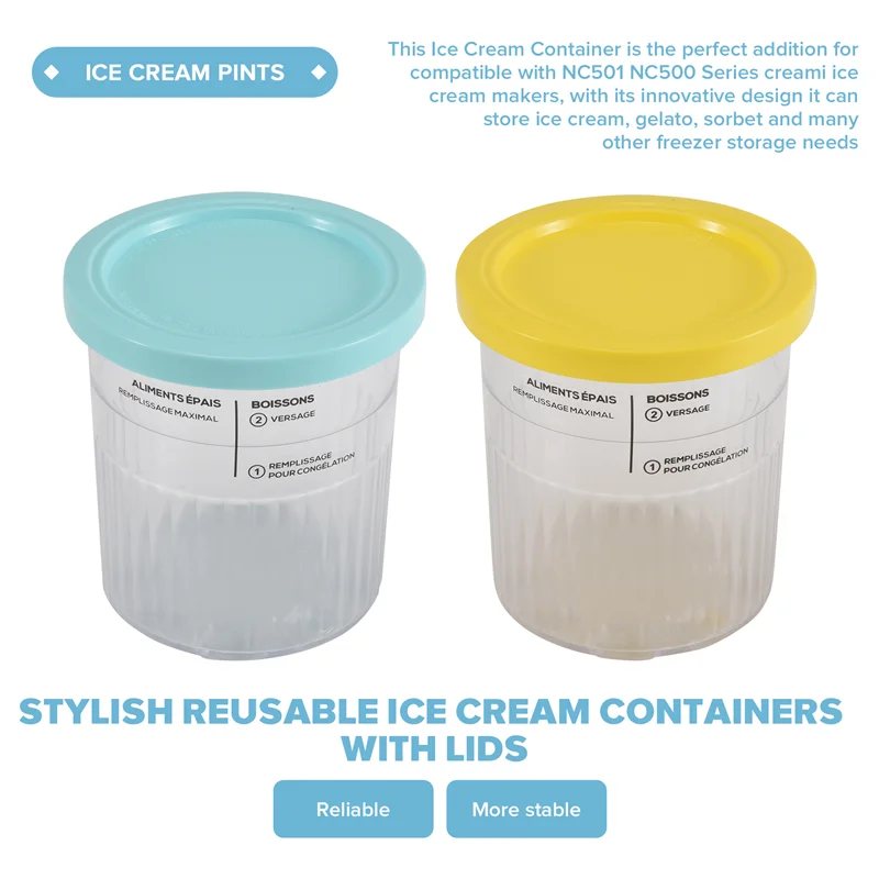 

Well Made-4PCS Ice Cream Pints And Lids For Ninja Creami NC500 NC501 Ice Cream Storage Containers Food Freezer
