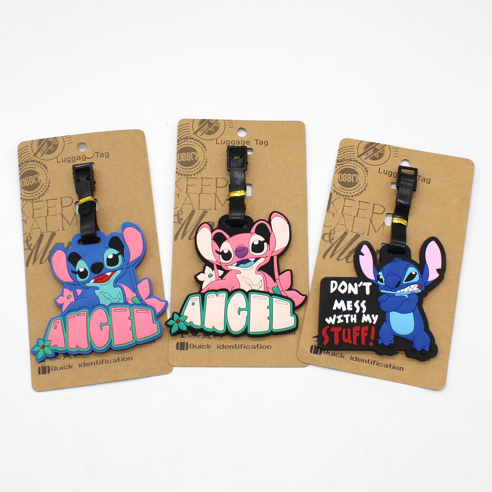 Cartoon Stitch Luggage Tag Disney Travel Accessories Portable Silicone Baggage Label ID Address Holder Boarding Backpack Pendant