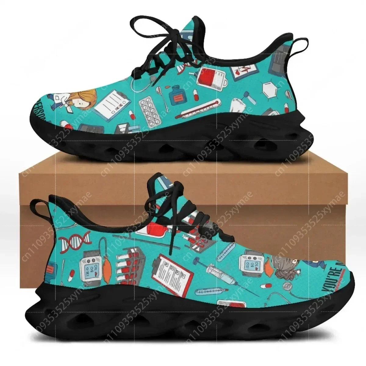 Women White Nursing Shoes Cute Cartoon Nurse Doctor Healthcare Brand Design Ladies Mesh Flats Sneakers Zapatillas