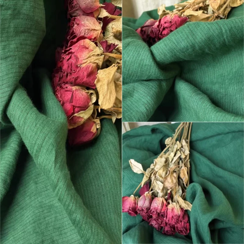 

Льняная ткань глубокого зеленого цвета в полоску для летних платьев, драпировки, рукоделия, декора дома, поделок, дышащая, для женской моды