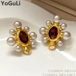 Retro Jewelry Simulated Pearl Brown Glass Earrings For Women Girl Wedding Party Gift