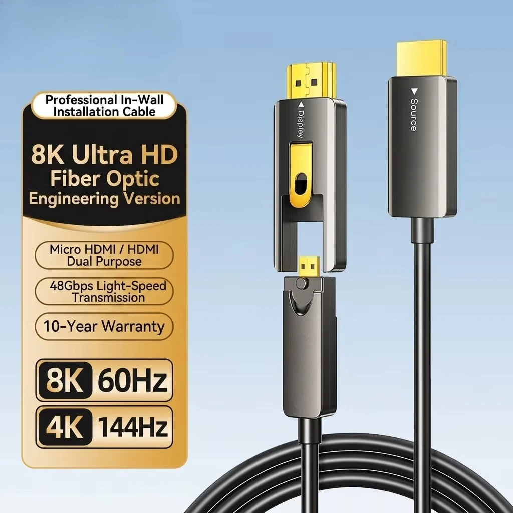 Cable HDMI MindPure 8K de Fibra Óptica 48Gbps AOC 2.1 de Alta Velocidad con Chip de Silicio Alemán, Láser Americano, EARC, OM3, HDR, Aleación de Zinc, 50m