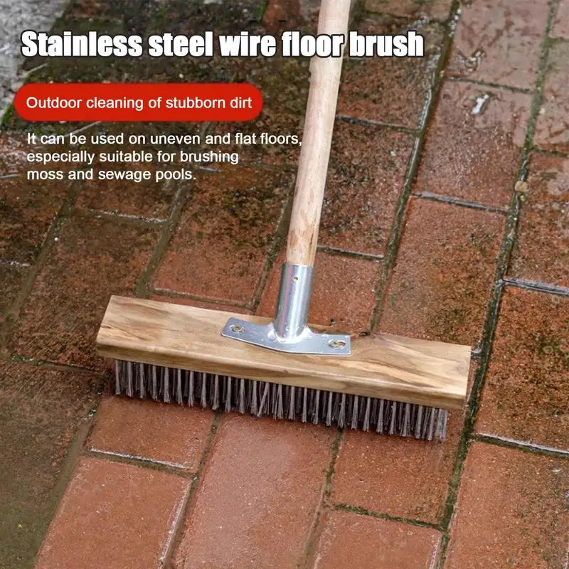 Heavy-Duty Wire Broom Head Push Outdoor Metal Broom Base Stainless Steel Wire Broom With Brush Shovel Tool For Weeds And Mosses