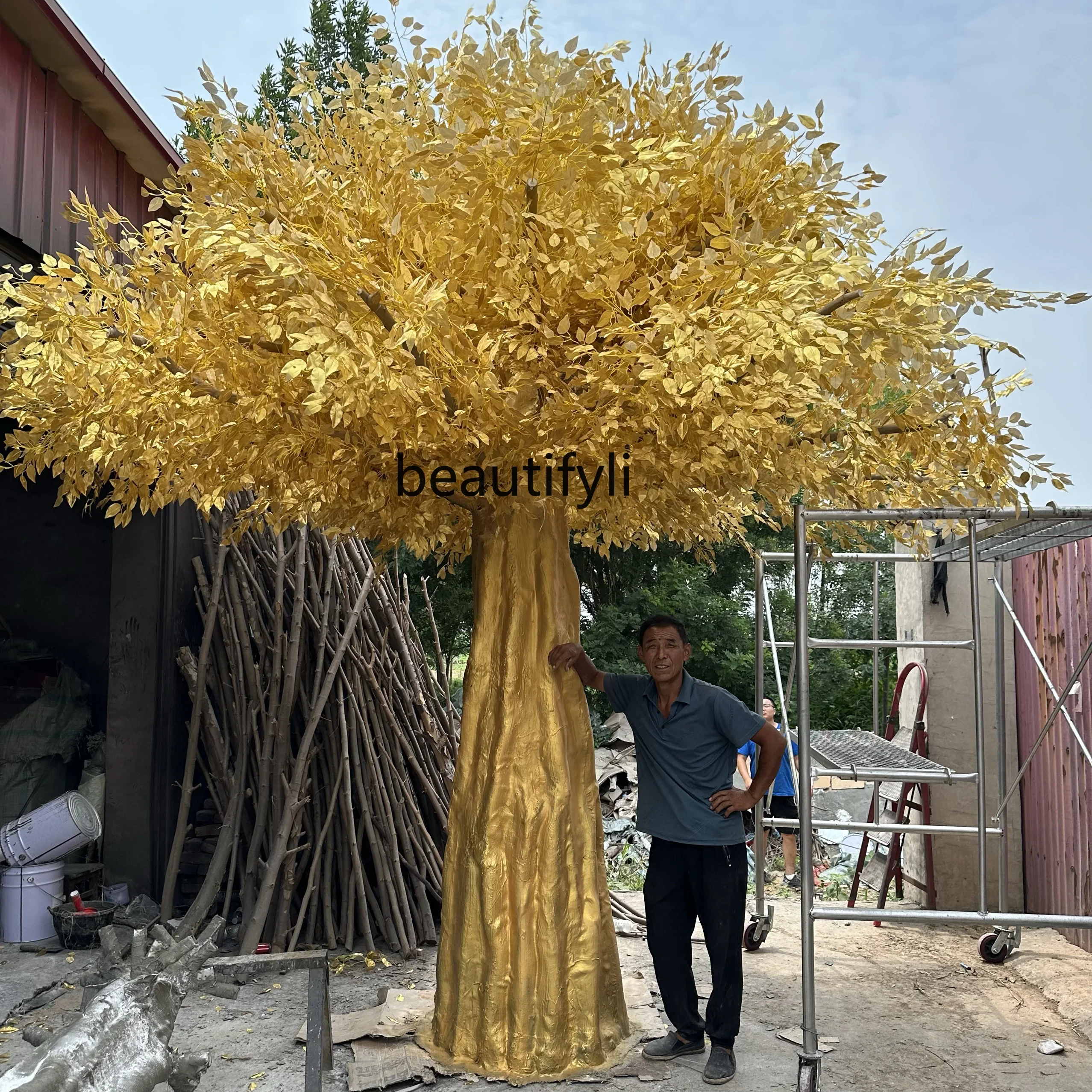 Simulation cash tree scenic spot wishing lucky tree large simulation green plant interior decoration