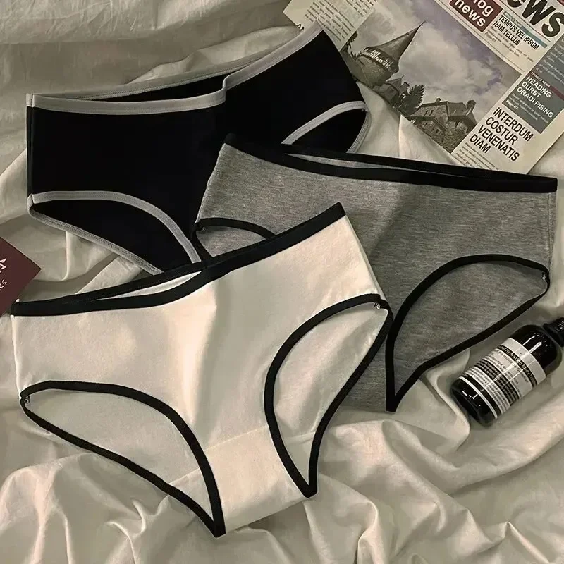 

Sports Cool Style Minimalist Girls' Underwear Mid Waist Japanese white black Cotton Women's Triangle