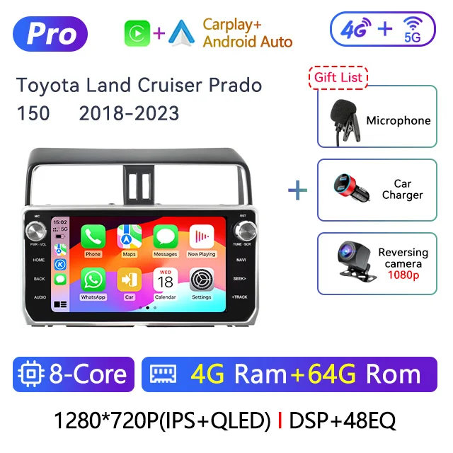 10.25" 2Din Android Car Radio Multimedia DVD Player For Toyota Land Cruiser Prado 150 2018-2023 Navigation GPS Carplay Head Unit image 3