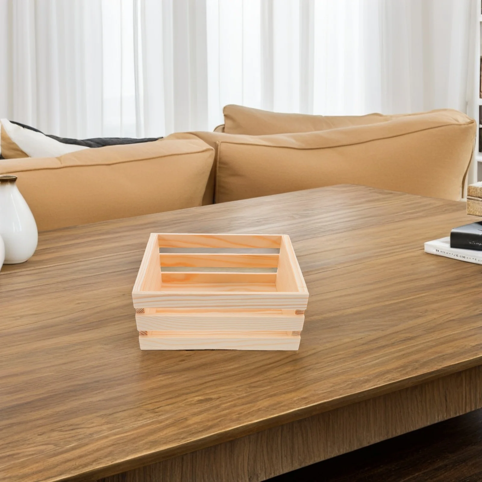 Desktop Wooden Storage Box Hollow Design Mini Basket For Stationery Sundries Organizer Rustic Wood Bins Container