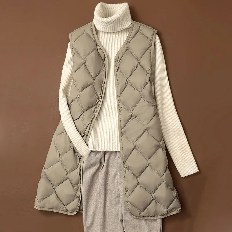 SEDUTMO Autumn Quilted Duck Down Vest Ultra Light Thin Jacket Women Winter Feather Long Warm Basic Casual  Waistcoat ED2059