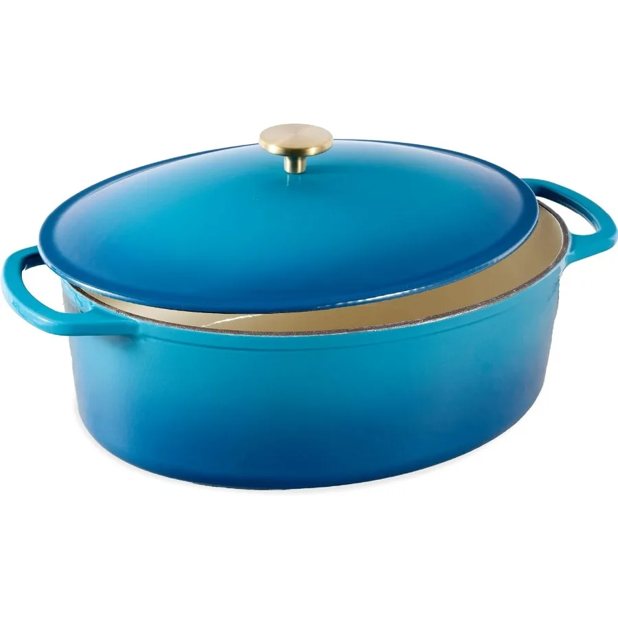 

Овальная кастировая голландская печь с эмалью емкостью 7,5 литра, сверхпрочная, предварительно приправляемая для выпечки и приготовления пищи с боковыми ручками, синяя