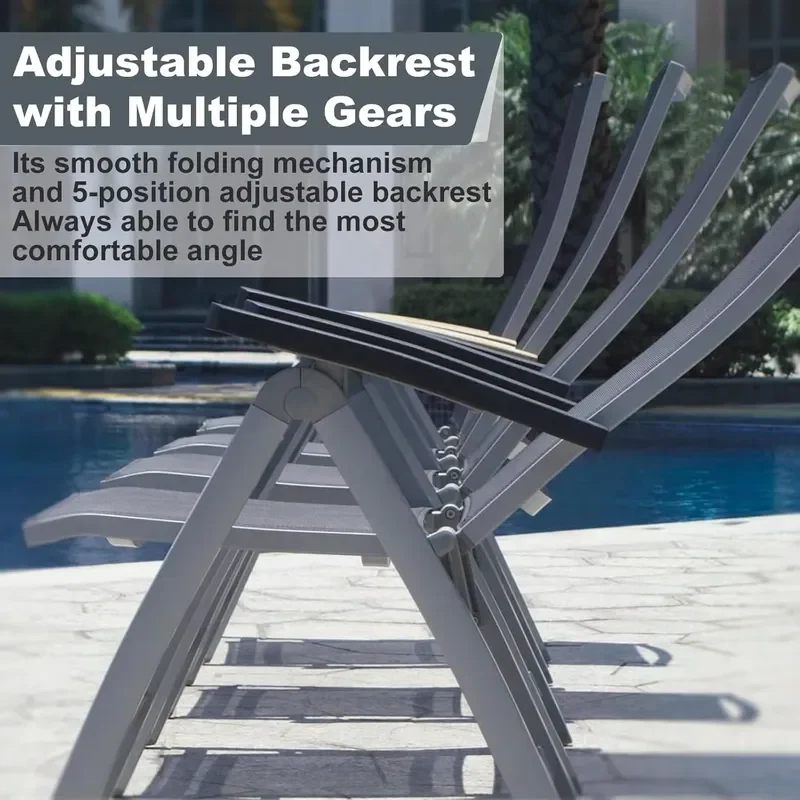 CE Modern Folding Chair for Indoor Outdoor Balcony Patio Porch Garden Lawn Pool Comfortable Black
