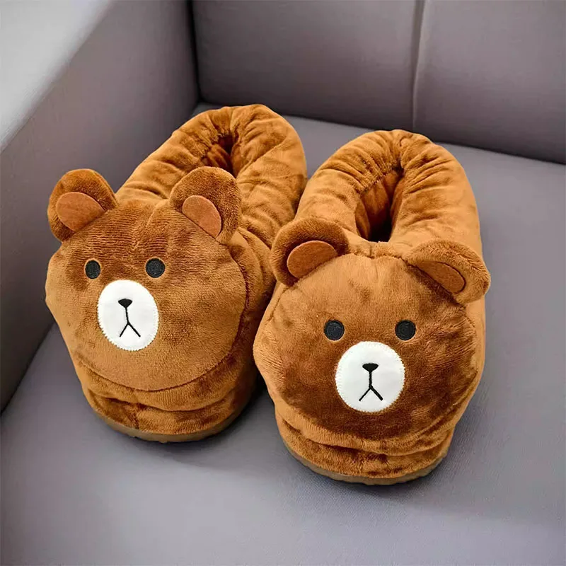 

Anime Cartoon Line Friends Brown Cotton Slippers Winter Cute Plush Home Thickened Warm Cotton Shoes Friend's Holiday Gift