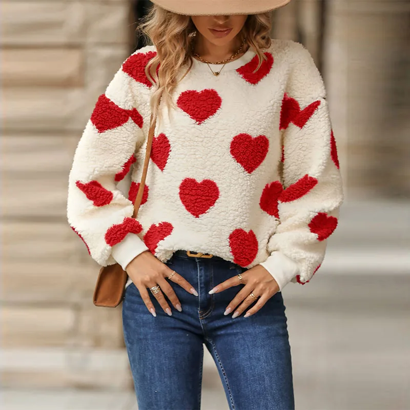 Women's sweater long-sleeved round collar pullover love pattern loose sweater spring autumn winter