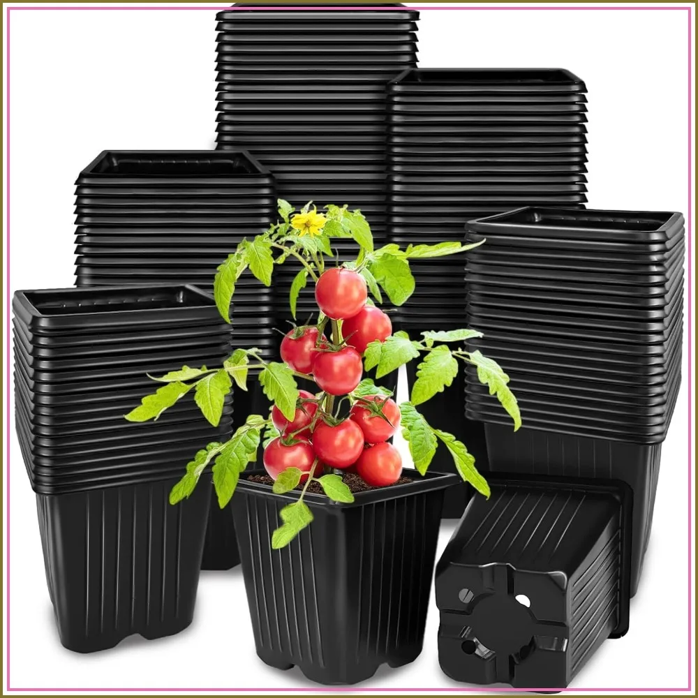 100Pcs 3.5" Square Plant Nursery Pots with Drainage Holes - Reusable Seed Starter Pots for Flowers, Vegetables, Succulents