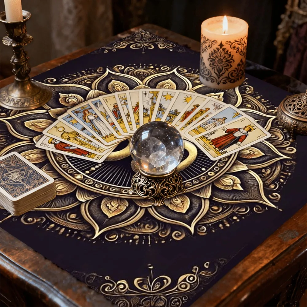 Lotus Gold Altartuch in Verschiedenen Größen HD-Druck Hindu Mystisches Tarot Wahrsagerei Polyester Wandteppich Spirituelles Geschenk