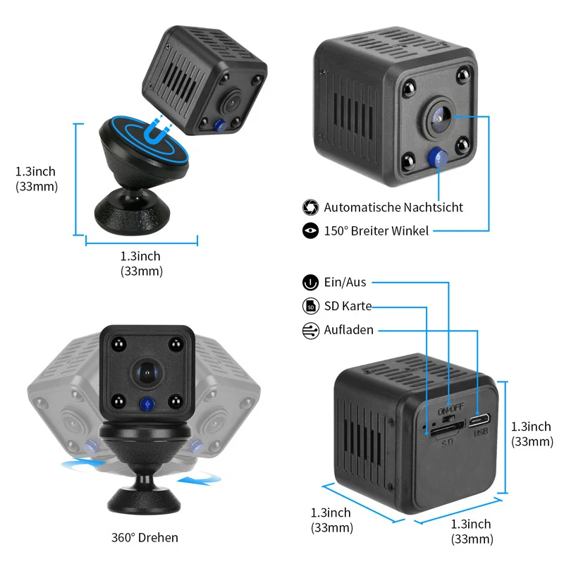 كاميرات IP صغيرة X6 HD 1080P واي فاي رياضية لاسلكية للمراقبة الأمنية المدمج في بطارية للرؤية الليلية كاميرات المنزلية الذكية