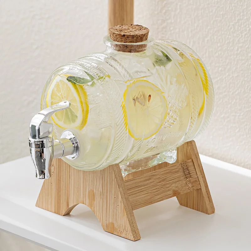 

Cold Water Tank With Tap Glass Beverage Barrel Summer Juice Teapot