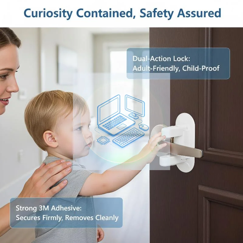 Universal Child Baby Safety Door Lever Lock Anti‑Rotation Adhesive Security Latch Multi‑Functional No‑Drill Door Lock