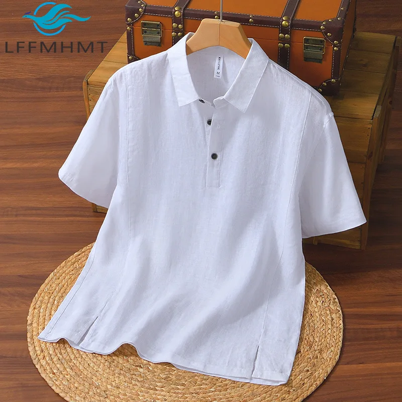 Men 100% Linen Short Sleeve T-Shirt Solid Chinese Style Vintage Breathable Lightweight Minimalist Daily Summer Casual Tee