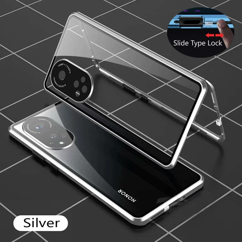 Double-sided Glass Snap Lock Metal Magnetic phone Case For Honor 200 Smart 50 70 Pro Plus 90 Lite Full Lens Protect Cover Cases