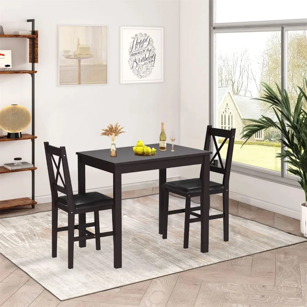 Kitchen Table Set 3 Piece Dining Table Set Sturdy Wooden Square Table and Chair Breakfast Table Set for 2 Person, Small Dining