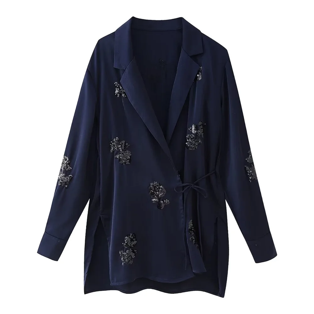 UNIZERA-Manteau Kimono à Lacets pour Femme, Vêtement Décontracté avec Décoration de Perles, Pantalon à Jambes Droites, Nouvelle Collection Été 2024