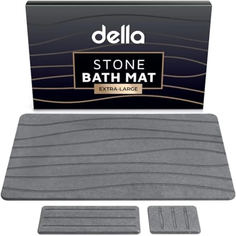 

Premium Stone Bath Mat - Modern Extra-Large Waves Diatomite Bathstone for Bathroom Floor - Quick Drying Super Absorbent Diatoma