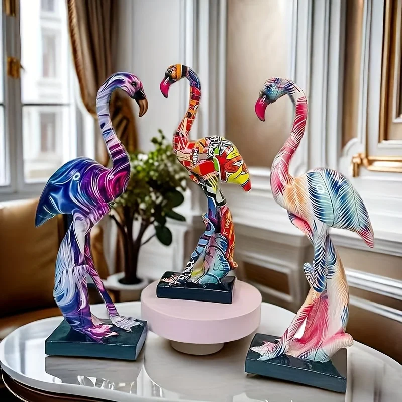 1PC Colorful Resin Flamingo Statue Nordic Home Decor for Living Room Foyer TV Cabinet Office Modern Art Ornament Birthday Gift