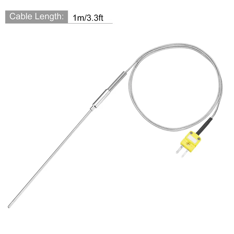 A44F-K Type Thermocouple With Plug, Meter Temperature Sensor Probe -50 To 1100°C,3.3Ft Wire