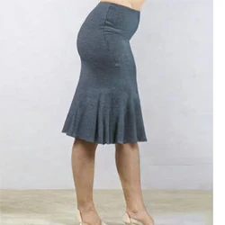 Pencil Skirts For Women High Rise Ruffle Hem Mermaid Bodycon Office Business Grey Rib Large Size SkirtFemme 8xl 7xl 6xl 5xl