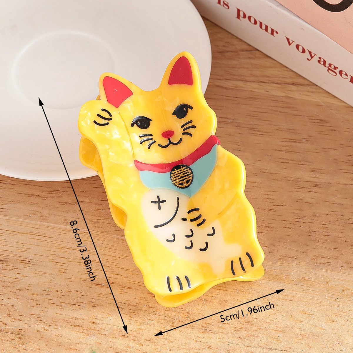1 piece personalised Chinese gold yellow Lucky fortune Cat  hair claw clip