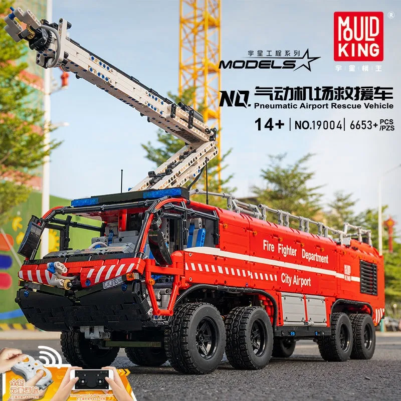 

Mould King 19004 Pneumatic Airport Rescue Vehicle with Remote Control Electric Building Blocks MOC Assembly Kid Toy Car 6653PCS