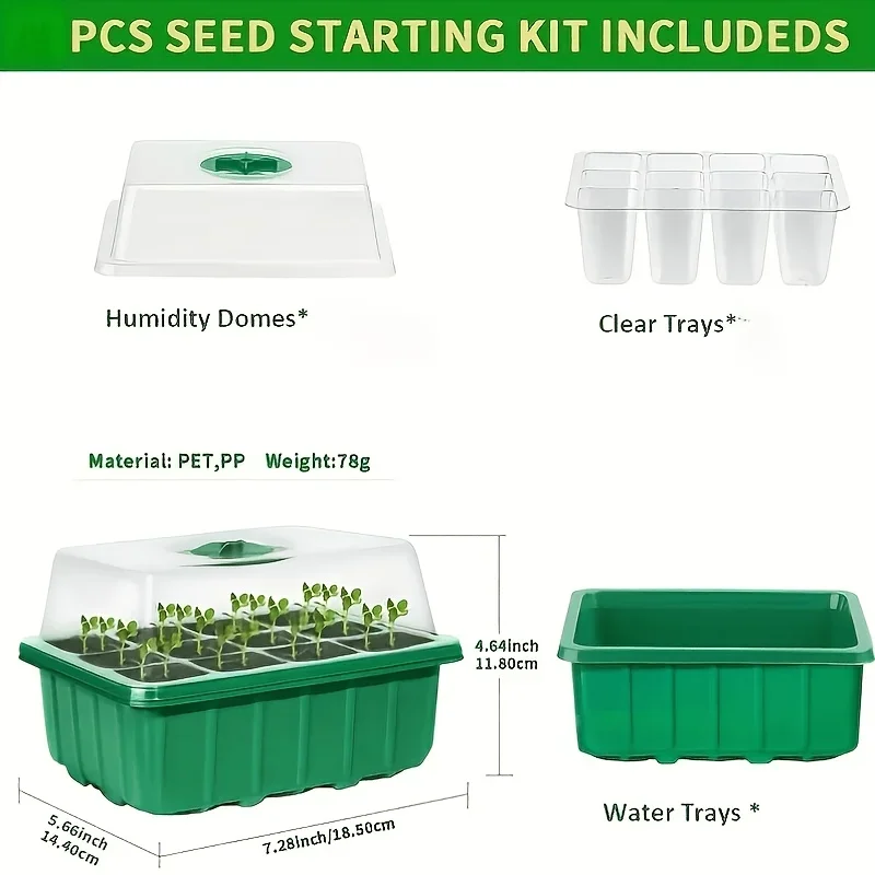 2/6 Set 12 Holes Seedling Starter Tray Plant Seed Germination Box With Ventilation Cover & Drain Holes For Home Gardening Seed