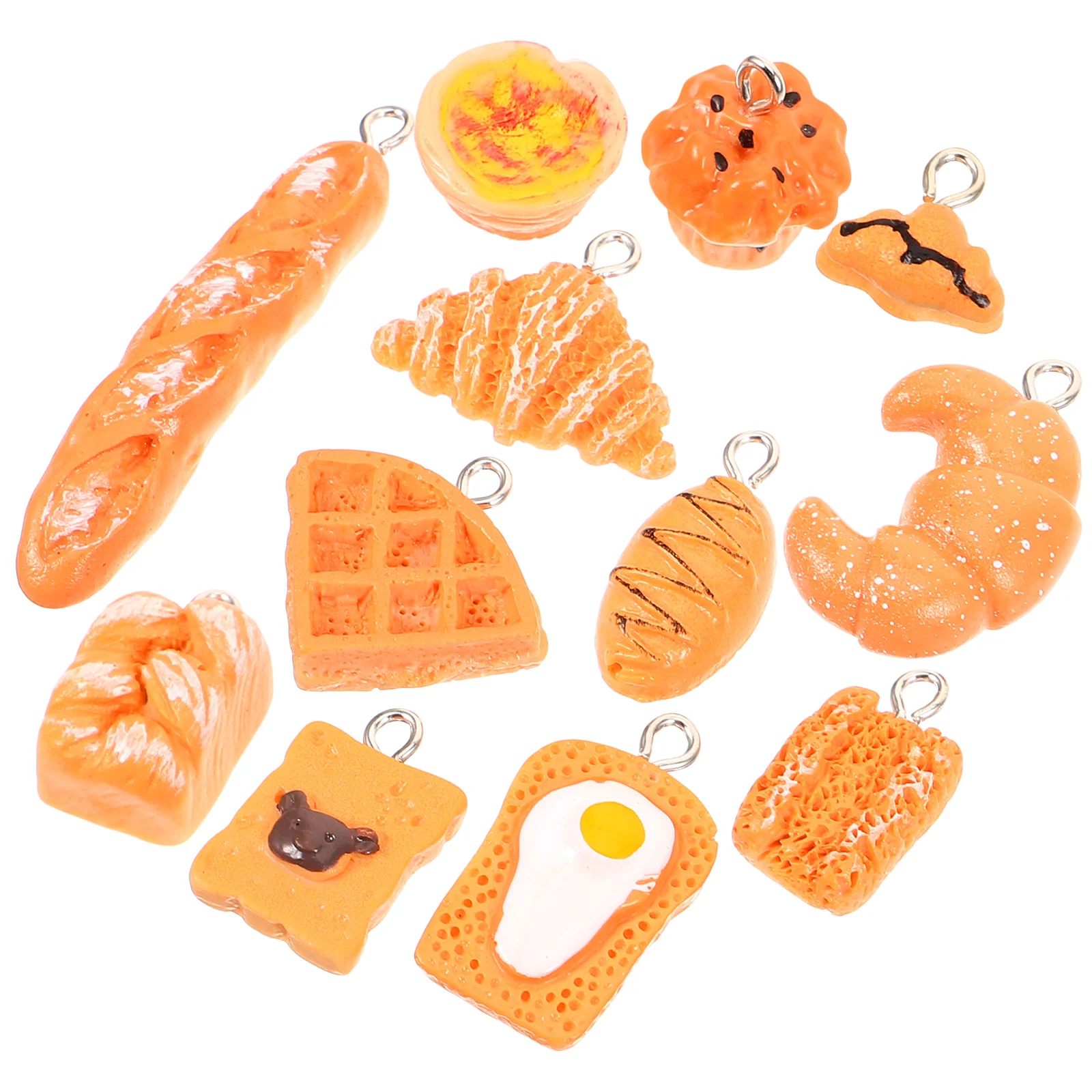 

12pcs Resin Simulation Keychain Kawaii Bracelet Charms Bread Pendants Jewelry Making DIY Accessories Novelty