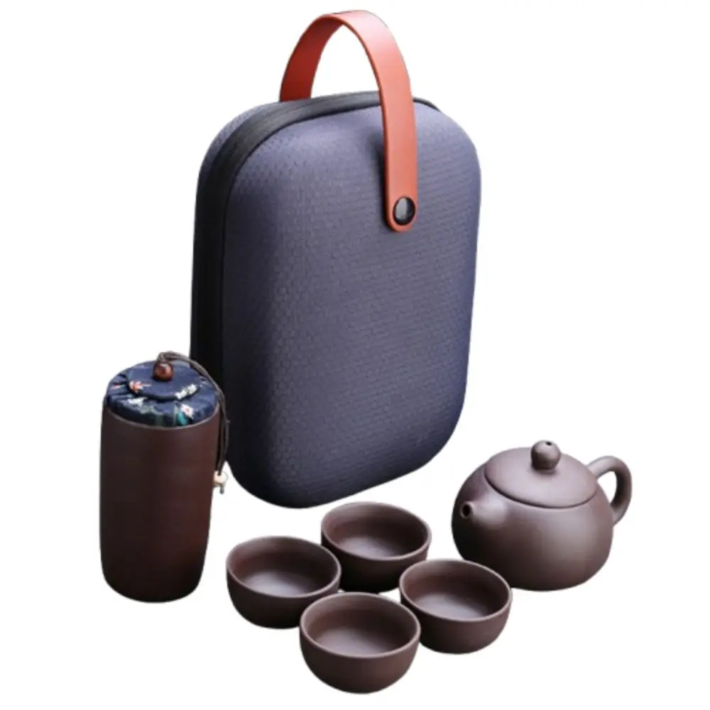 Durable Purple Clay Travel Tea Set Portable 1 Tea Pot 4 Cups Kung Fu Tea Cups Teaware Save Space Teapot Teacup Kit Homes