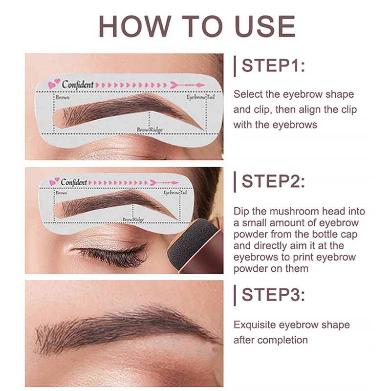 Waterproof Eyebrow Stamp Kit With Brow Powder 10 Reusable Stencils 2 Brushes Long-Lasting For Gift Makeup